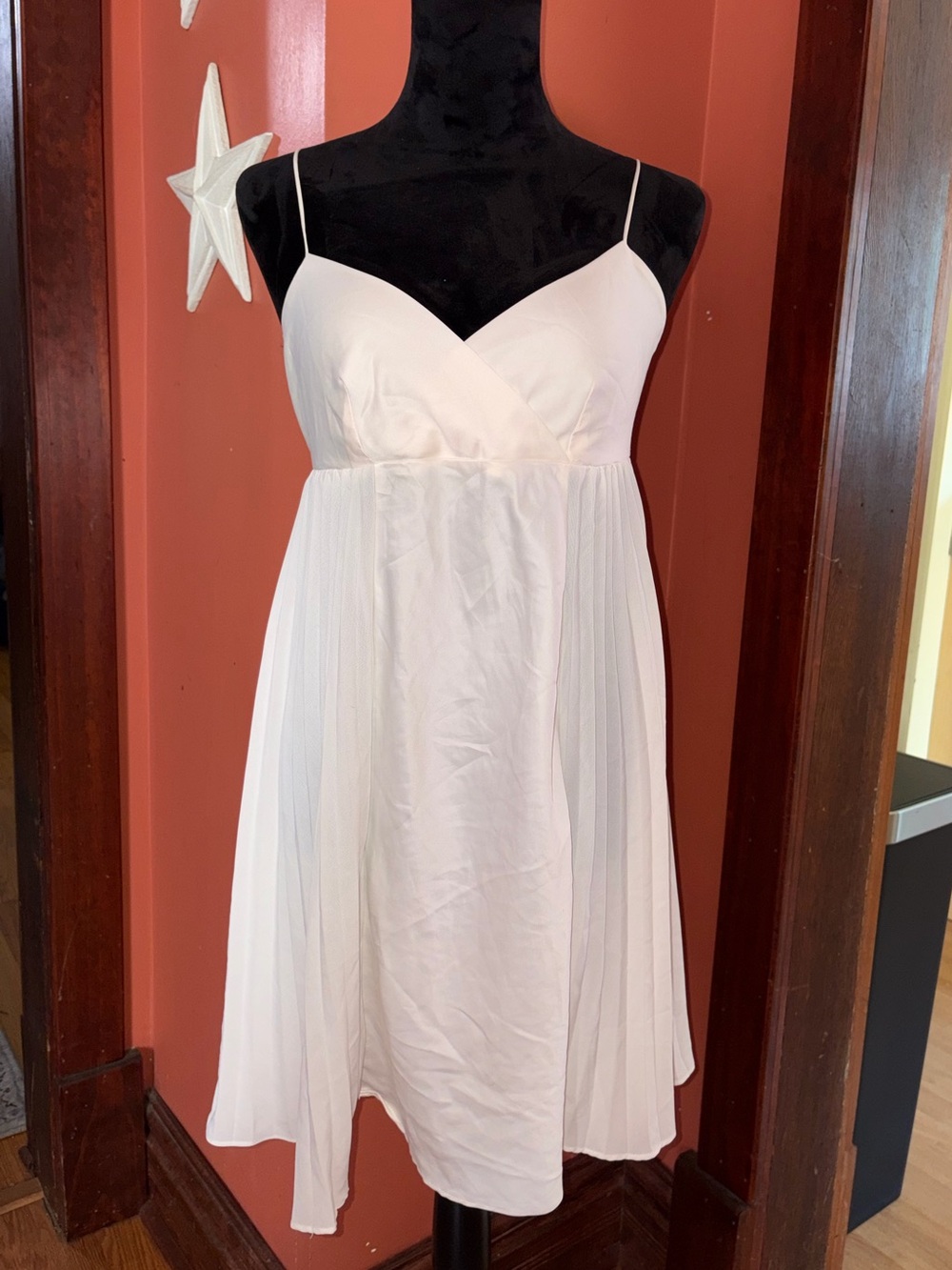 Apostrophe White Pleated Slip Chemise with Spaghetti Straps